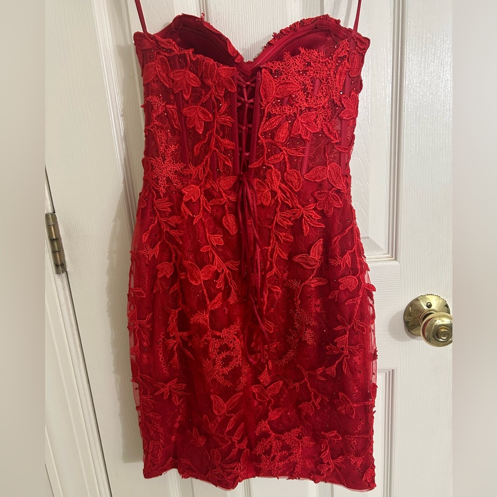 Strapless Red Homecoming Dress - Picture 2 of 3